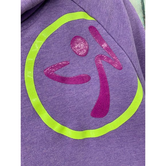 Zumba Hooded Pull Over Sweatshirt Pocket  MOVE ME  Large Purple and Green  Logo - Picture 3 of 8